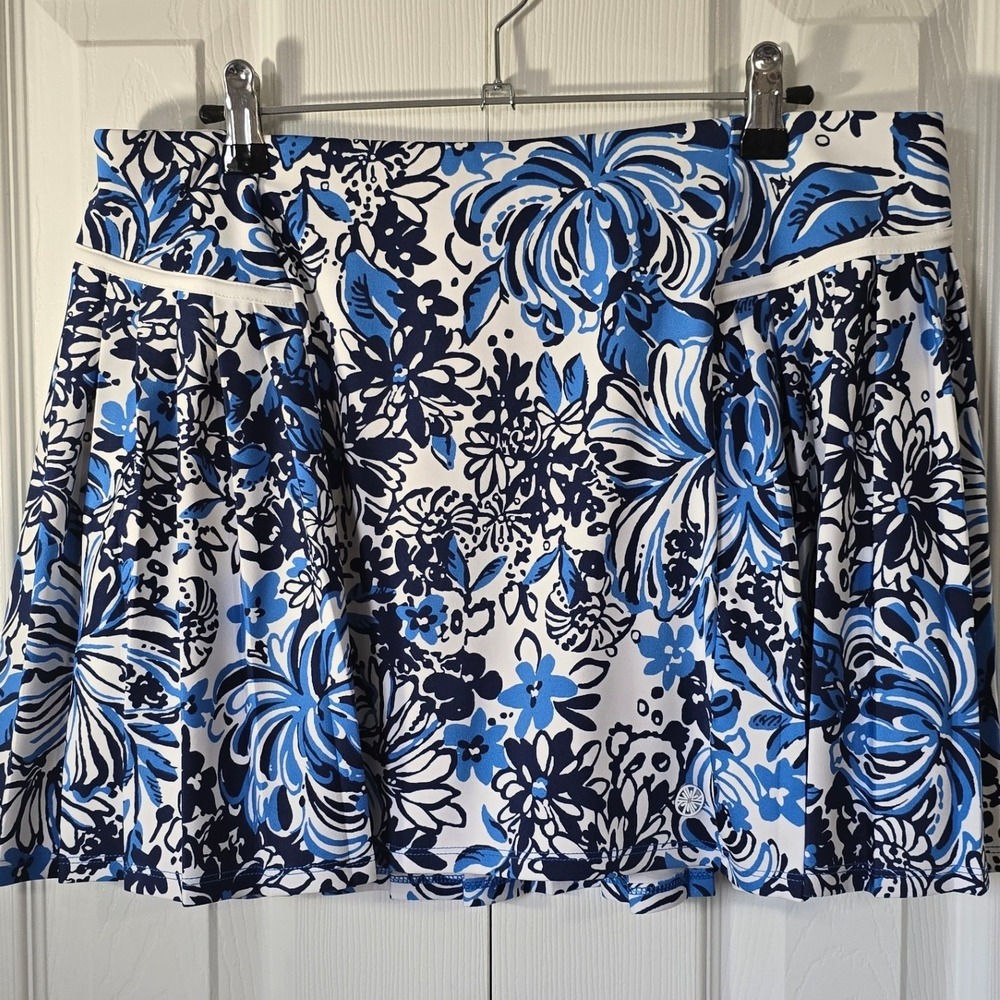 Lilly Pulitzer Luxletic Blue White Floral Paisley Pleated Tennis Skort Large